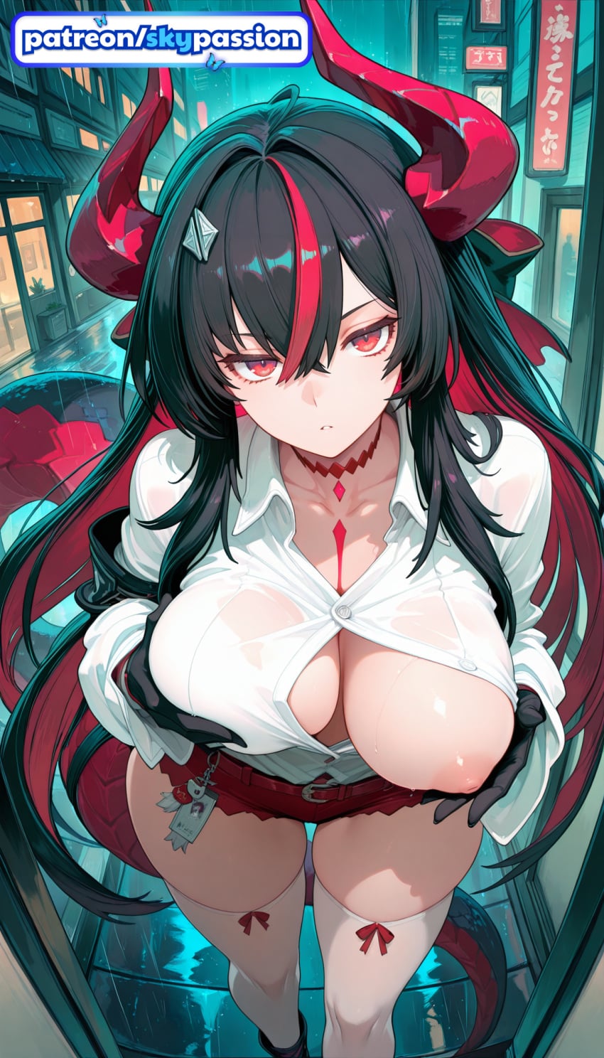 skypassion, ai generated, neverness to everness, shinku, boobs, wet