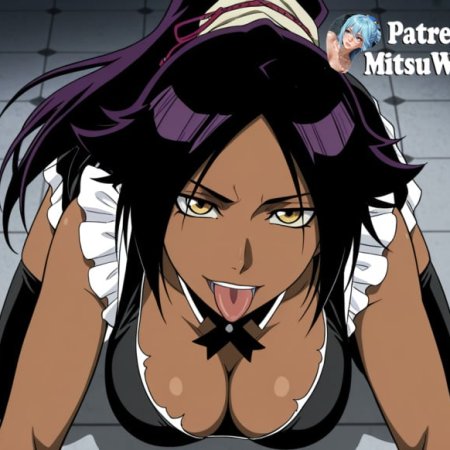 ai generated, yoruichi shihouin, big breasts, clothing, curvy, sexy