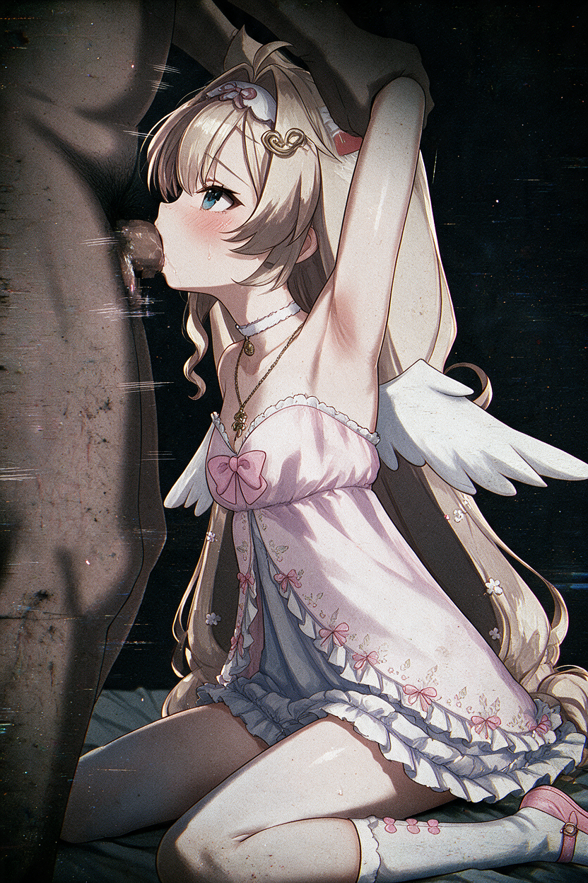 ai generated, blonde hair, blowjob, cat ears, catgirl, clothed