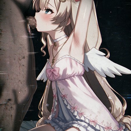 ai generated, blonde hair, blowjob, cat ears, catgirl, clothed