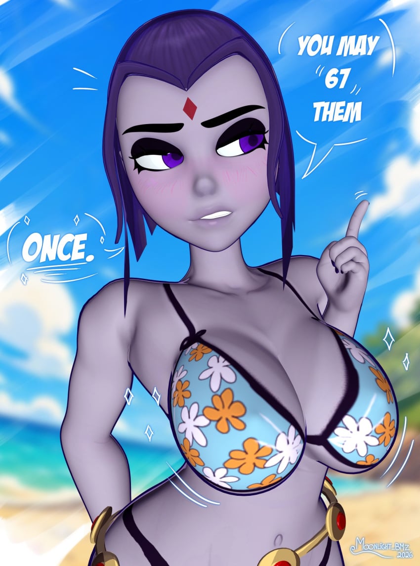 moonlight bmz, dc comics, teen titans, 3d, 1girls, beach