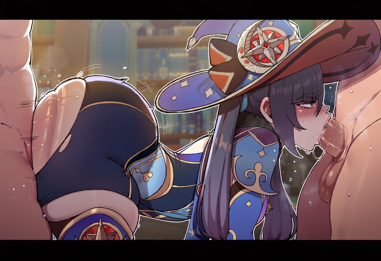 himegens, ai generated, genshin impact, mona, blowjob, penis