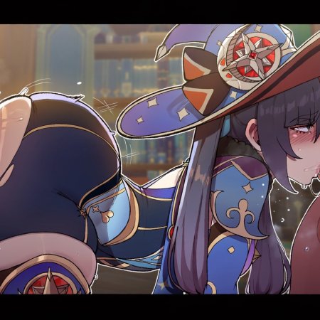 himegens, ai generated, genshin impact, mona, blowjob, penis