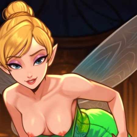 ai generated, disney, tinker bell, breasts, fairy wings, nipples