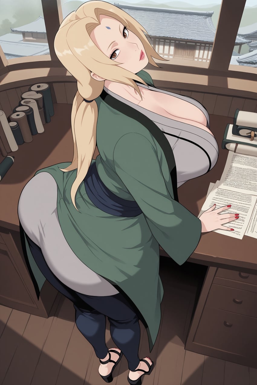 kiraamane, ai generated, naruto, tsunade, breasts, japanese clothes