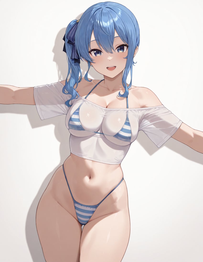 opal nemy, ai generated, hololive, hoshimachi suisei, bikini, midriff