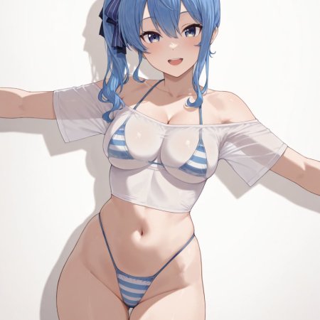 opal nemy, ai generated, hololive, hoshimachi suisei, bikini, midriff