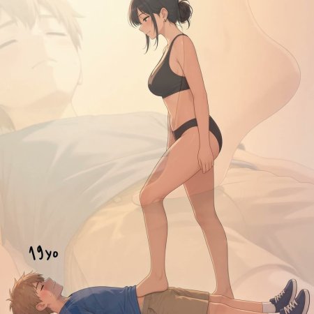 ai generated, ai-created, barefoot, footjob, stepping on penis, younger male
