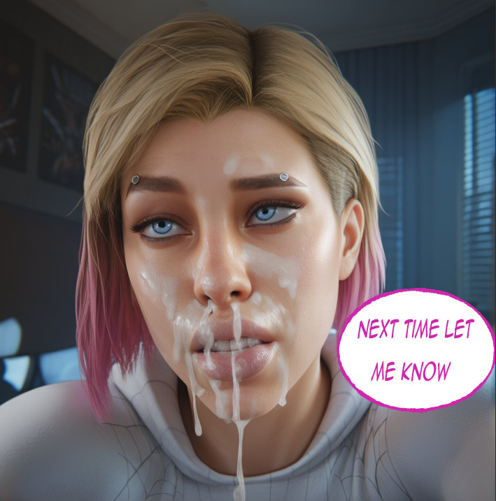 niduscharger, ai generated, marvel, gwen stacy, big breasts, cum in mouth