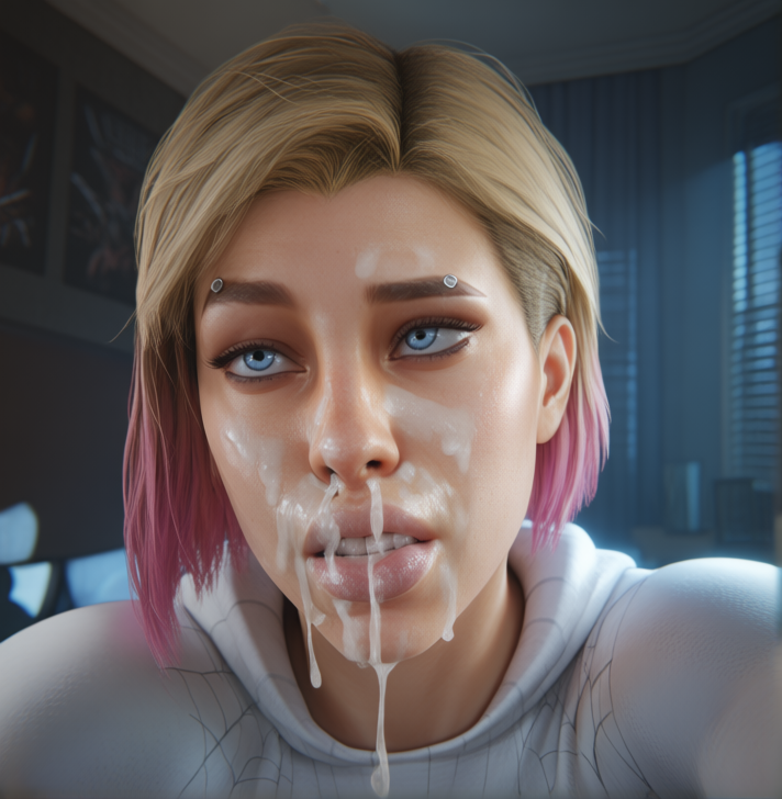 niduscharger, ai generated, marvel, gwen stacy, after blowjob, lipstick