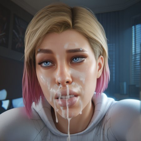 niduscharger, ai generated, marvel, gwen stacy, after blowjob, lipstick