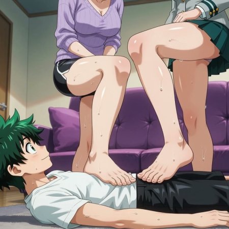 ai generated, my hero academia, bakugou mitsuki, cooperative footjob, footjob, stepping on penis