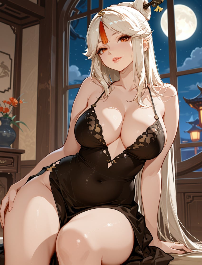 arlequin097, ai generated, genshin impact, ningguang, breasts, large breasts