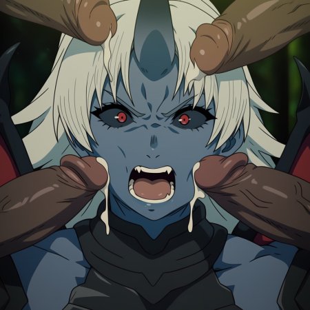 ai generated, mushoku tensei, atoferatofe rybak, 4boys1girl, dark-skinned, demon girl