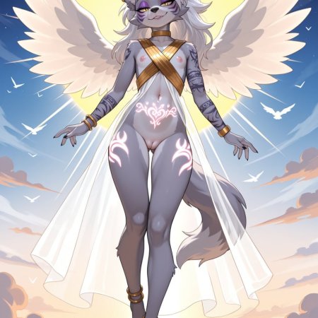 zonoya, ai generated, roxanne wolf, anthro, innie pussy, pink nipples