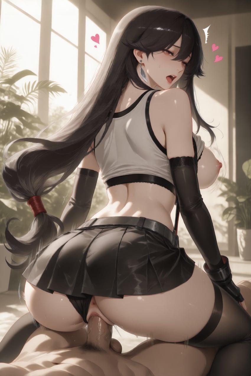 ai generated, final fantasy vii, tifa lockhart, black hair, breasts, cum