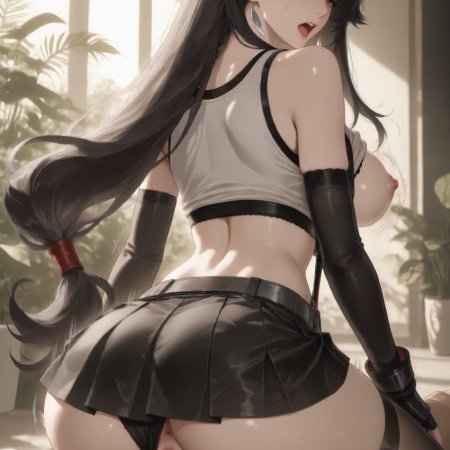ai generated, final fantasy vii, tifa lockhart, black hair, breasts, cum