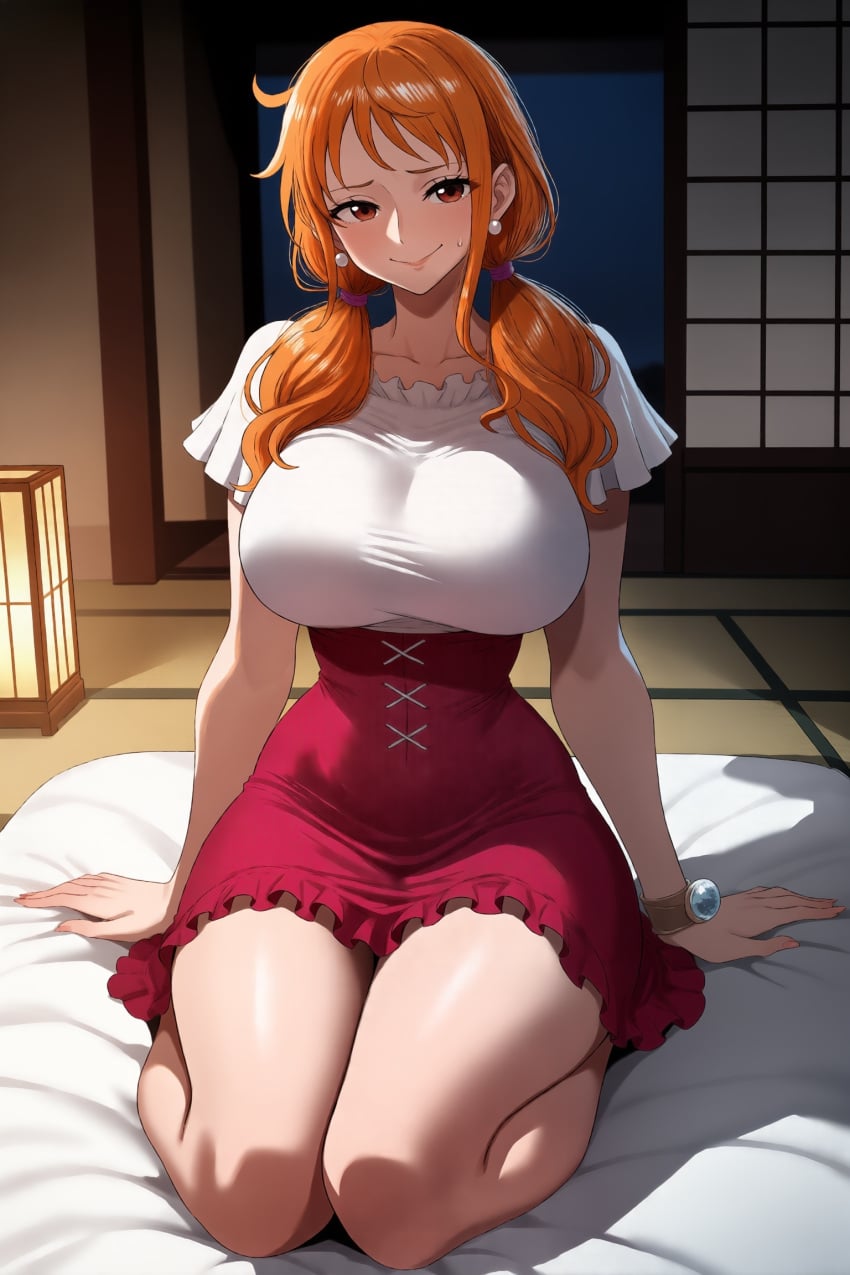 infinitewaifus, ai generated, one piece, nami, blush, sexy
