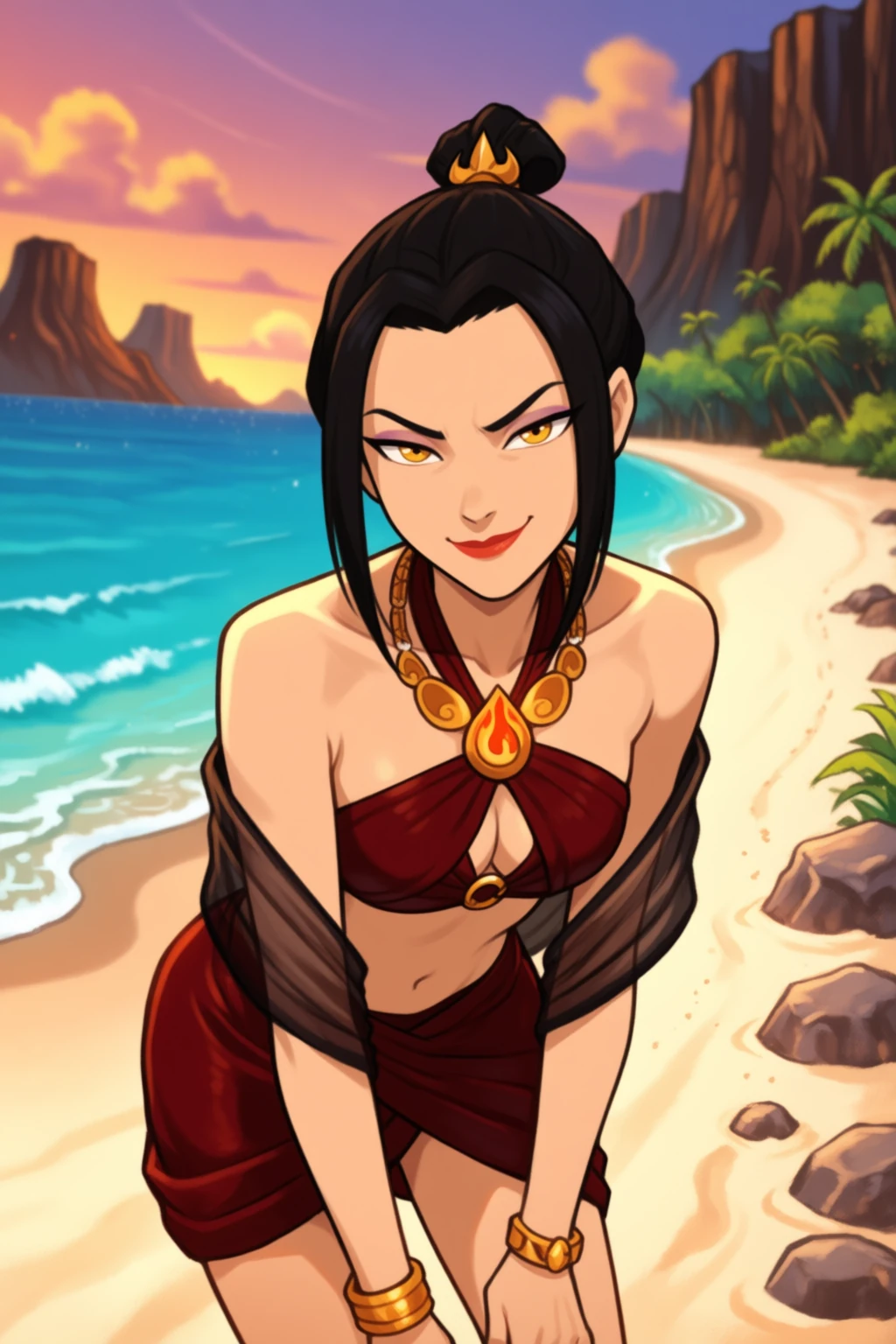 ai generated, avatar legends, azula, bikini, lipstick, medium breasts