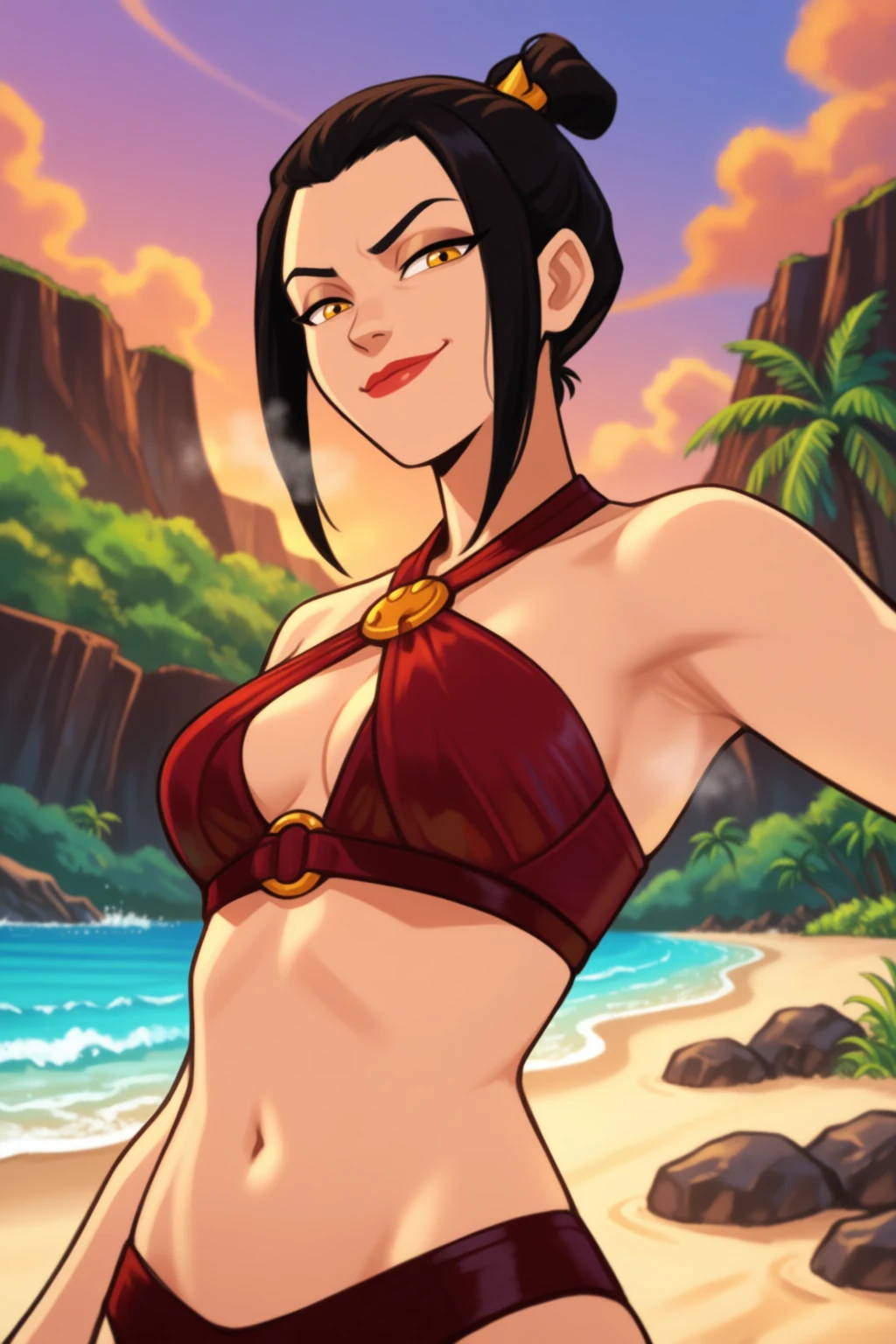 ai generated, nickelodeon, azula, bikini, black hair, short hair