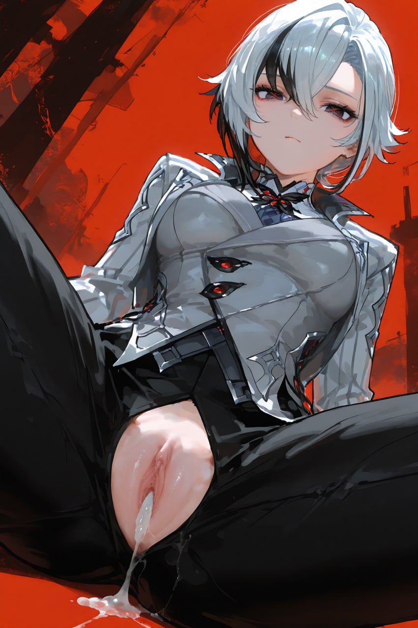 krowenx, ai generated, genshin impact, arlecchino, breasts, cum in pussy