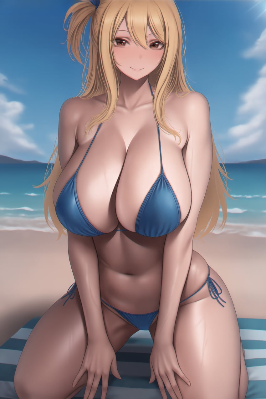 aiwaifuhub, ai generated, fairy tail, lucy heartfilia, beach, bikini