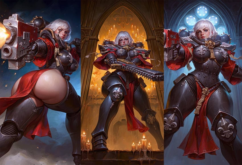 philon, ai generated, warhammer, sister of battle, boots, white hair