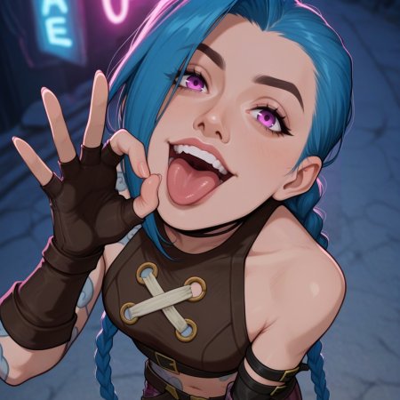 vilerune, ai generated, league of legends, jinx, blue hair, navel