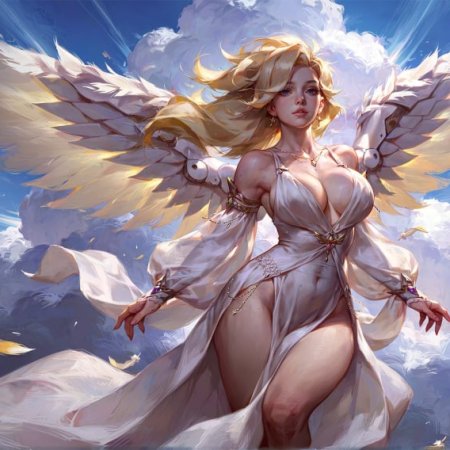 philon, ai generated, overwatch, mercy, blonde hair, breasts