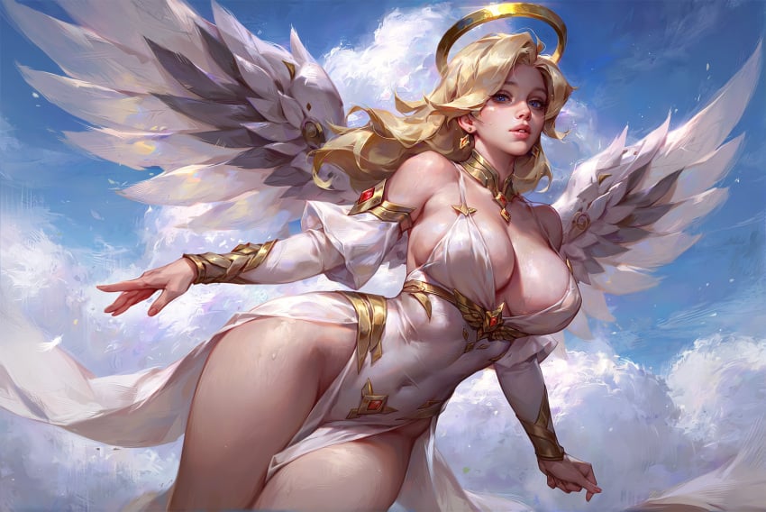 philon, ai generated, overwatch, mercy, blonde hair, angel