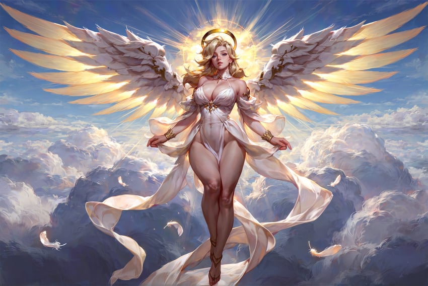 philon, ai generated, overwatch, mercy, breasts, angel