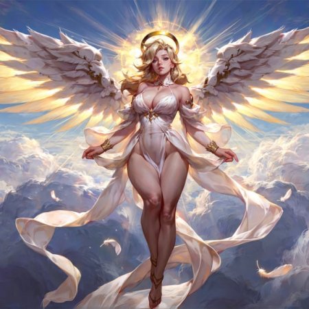 philon, ai generated, overwatch, mercy, breasts, angel
