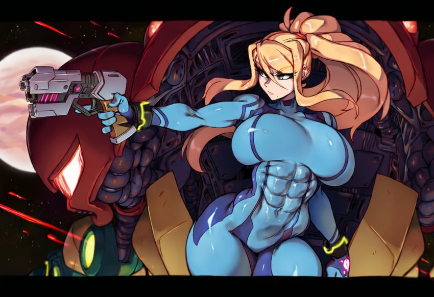 gigiti, ai generated, metroid, zero suit samus, clothing, large breasts
