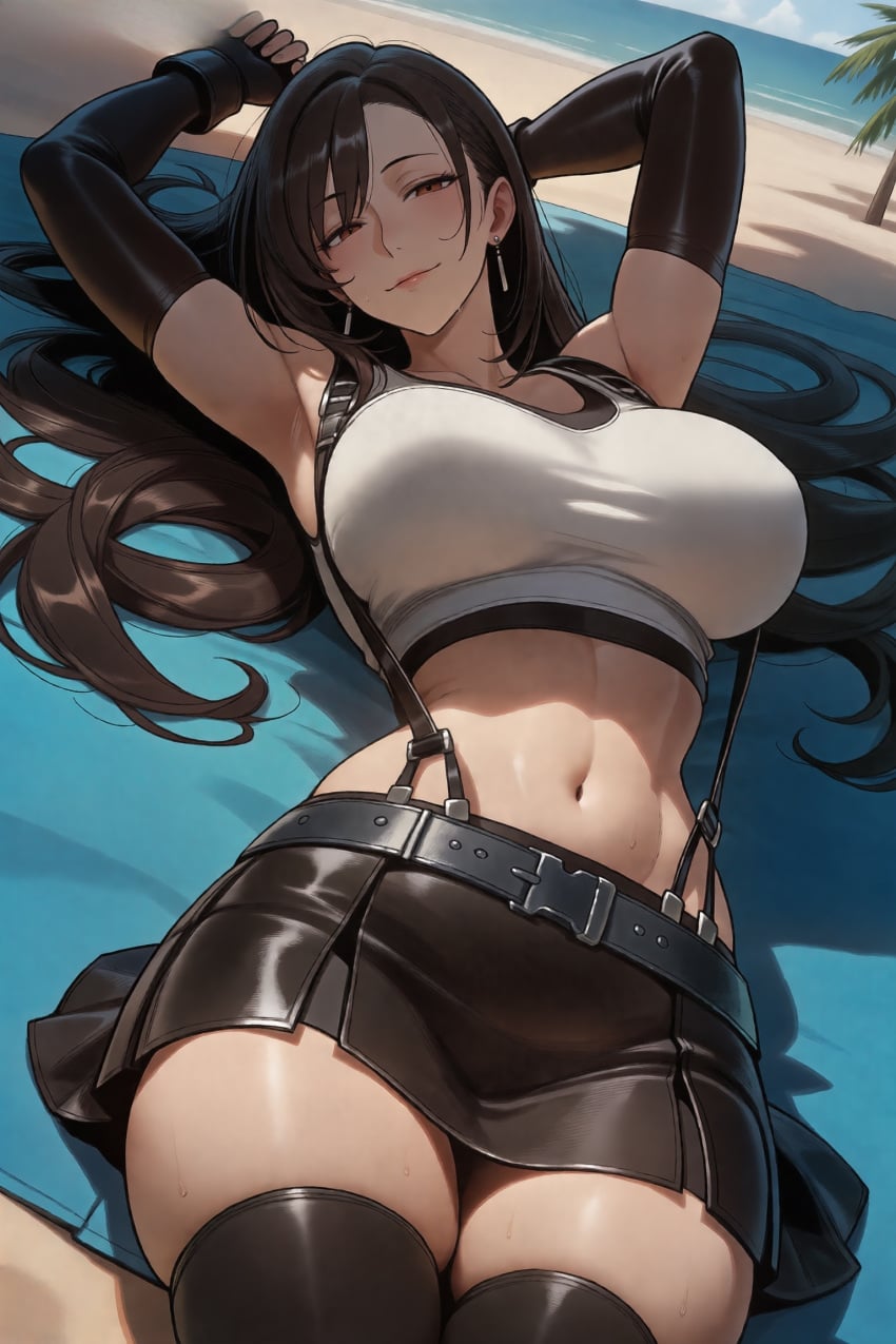 ai generated, final fantasy vii, tifa lockhart, black hair, breasts, sexy