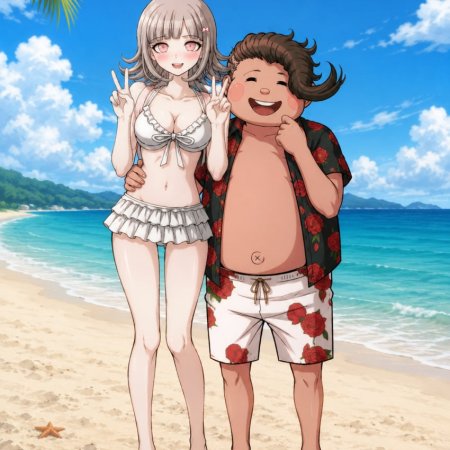 danganronpa, bikini, brown hair, embarrassed, embarrassed expression, embarrassed female