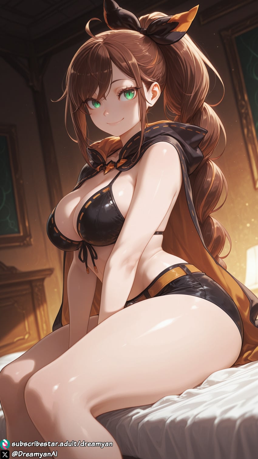 big breasts, bikini top, braid, braided hair, braided ponytail, breasts