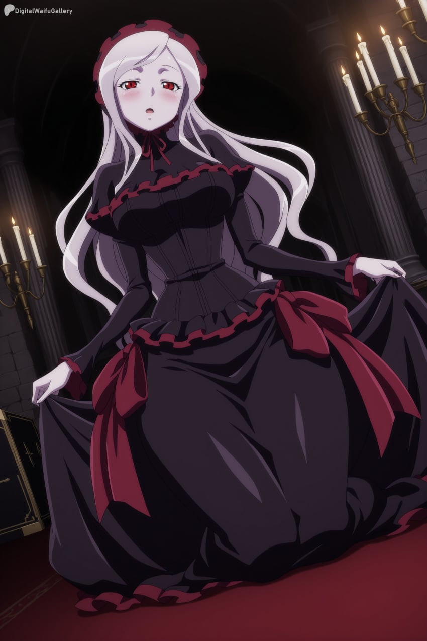 blush, breasts, candle, candlestand, colored skin, dress