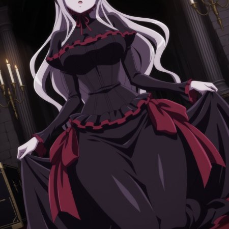 blush, breasts, candle, candlestand, colored skin, dress
