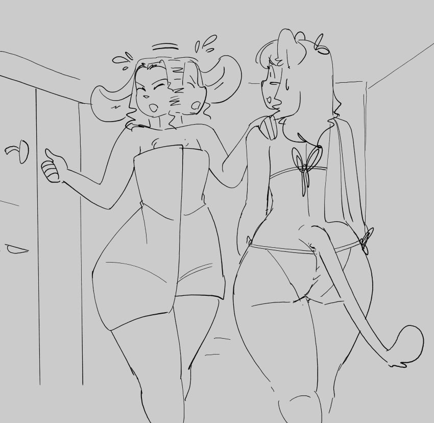 2girls, anthro, ass, bikini, female, furry