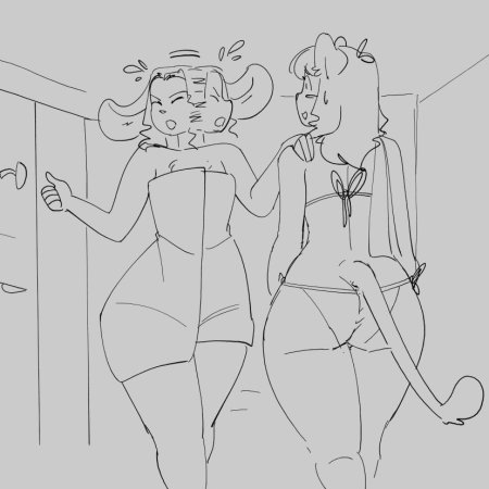 2girls, anthro, ass, bikini, female, furry