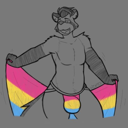 anthro, bottomwear, bulge, canid, canine, clothed