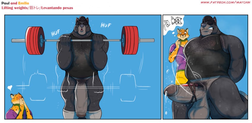 anthro, balls, big penis, blue background, blush, bodily fluids