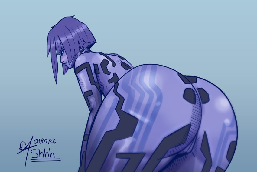 ass, ass focus, bangs, bent over, blue eyes, bob cut