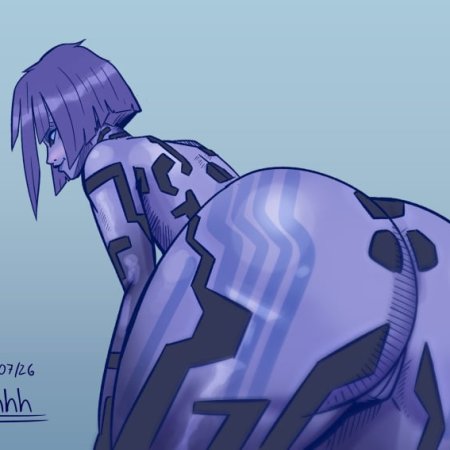 ass, ass focus, bangs, bent over, blue eyes, bob cut