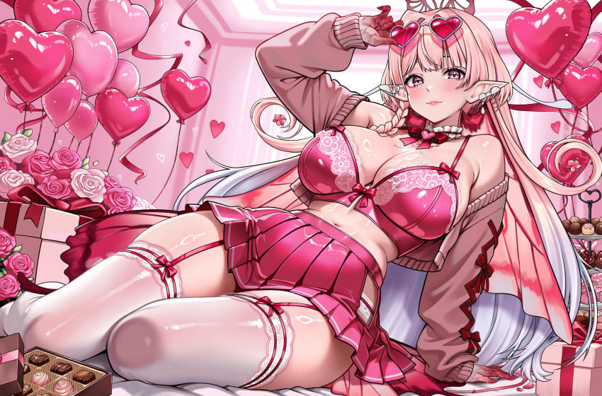arthropod girl, balloon, big breasts, bra, braid, breasts