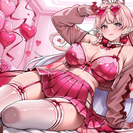 arthropod girl, balloon, big breasts, bra, braid, breasts