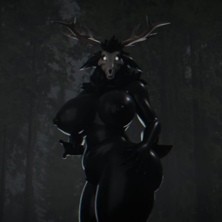 american mythology, wendigo, anthro, antlers, areola, belly