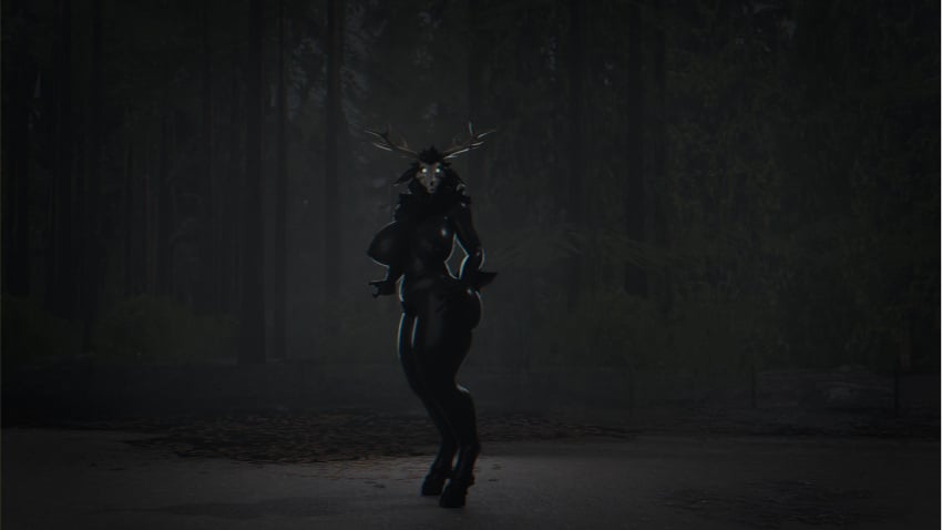 aamerican mythology, black body, anthro, antlers, areola, belly