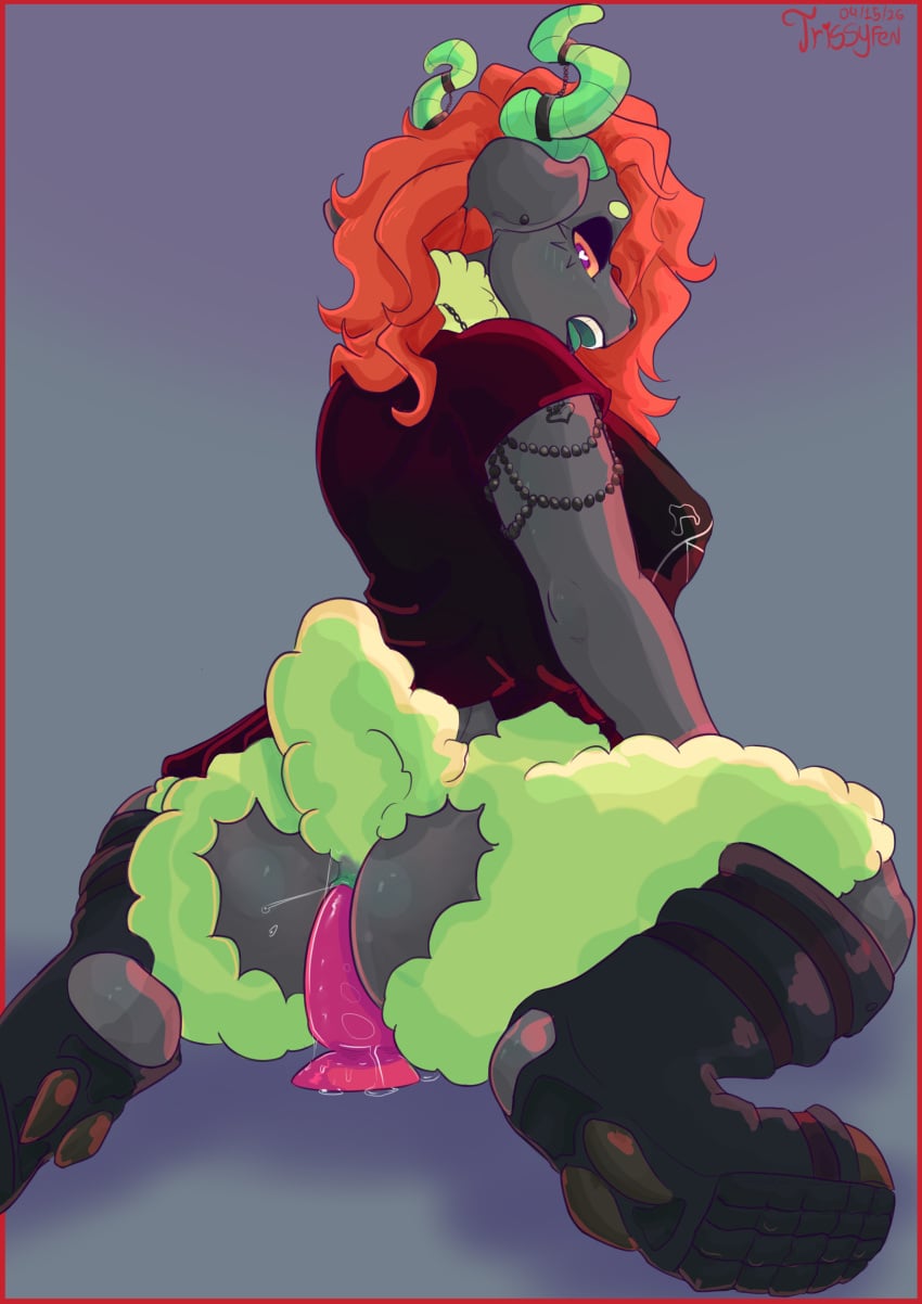 anthro, bodily fluids, boots, bottomless, butt, chain