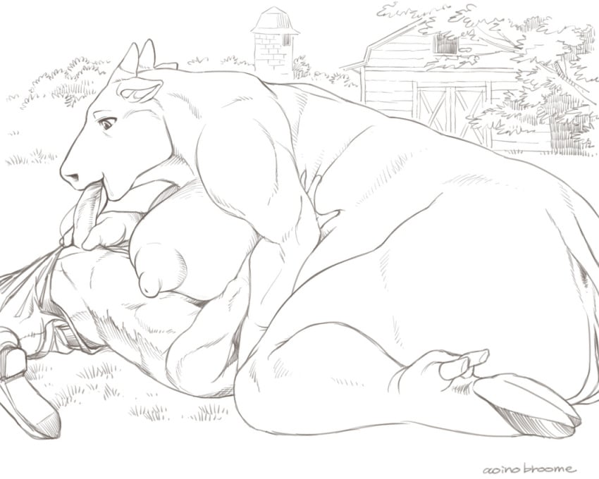 belly smother, cattle, fellatio, large breasts, larger female